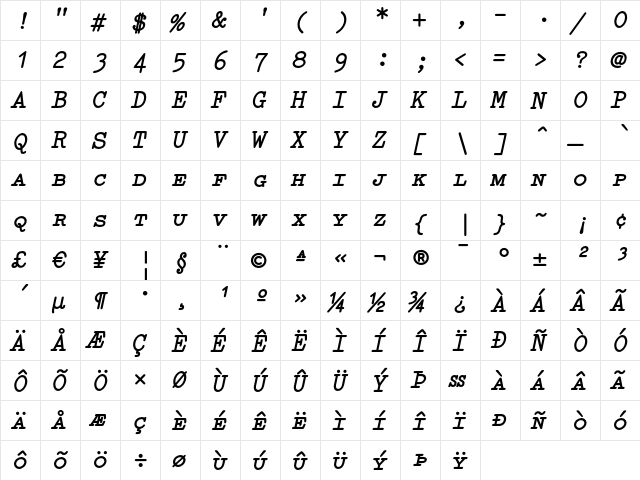Elementa SC Bold Italic  glyph index