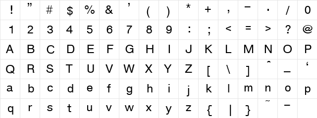 TxFntN6 Regular  glyph index