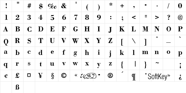 Turanna Bold Regular  glyph index