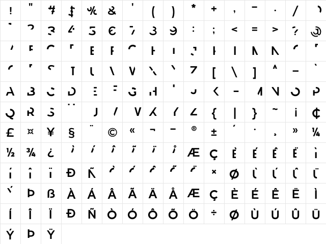 Revoxa Cut 2 Regular  glyph index