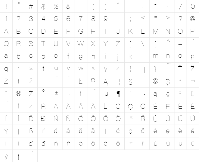 NimbusSanPEEUltLig Regular  glyph index