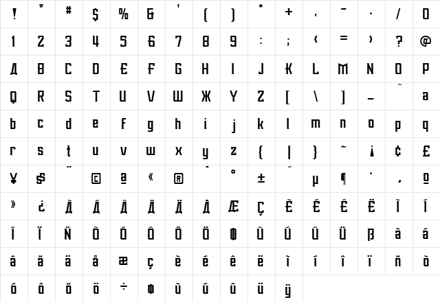 AlekseiSolidA Regular  glyph index