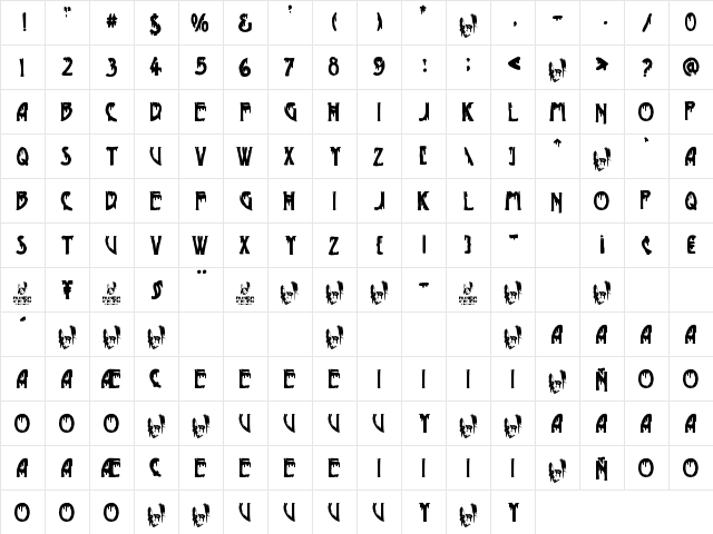 Phantom of the Opera Regular  glyph index