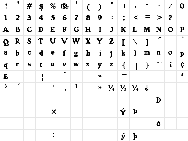 Grain Regular  glyph index
