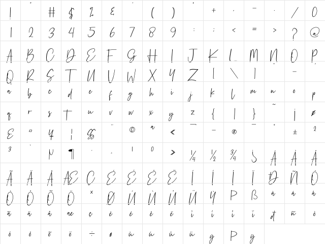 Reactin Regular  glyph index