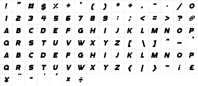 Angelic Child Italic  glyph index