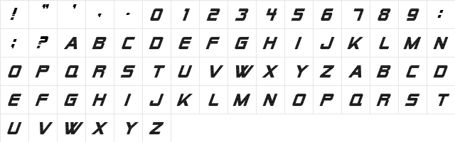 Alien Encounters Bold Italic  glyph index