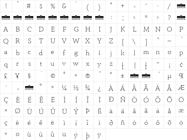 Anaphora Trial ExtraLight  glyph index