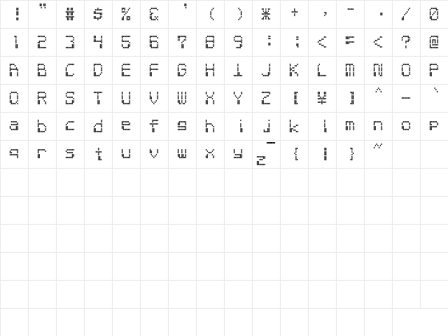 electron 8f Regular  glyph index