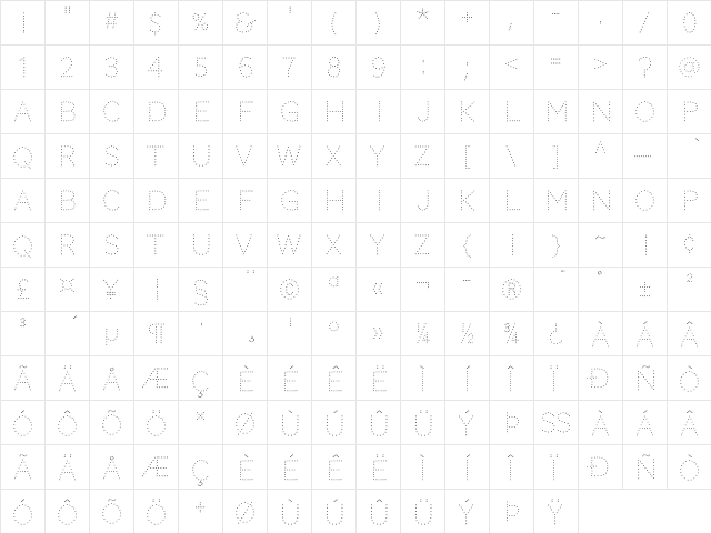 Codystar Light  glyph index