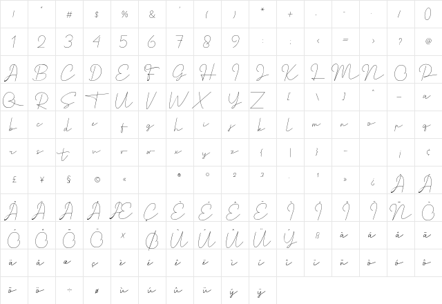 Satrinah Demo Regular  glyph index
