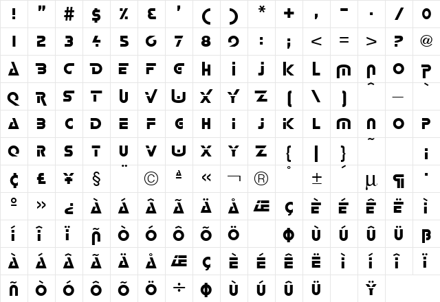 Lynz Regular  glyph index