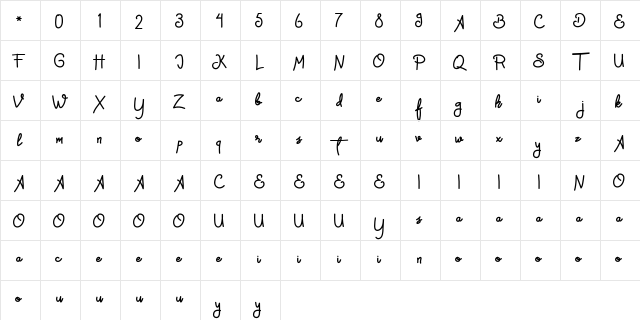 Beach Free Regular  glyph index