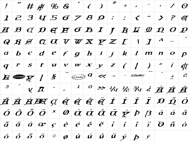 Queen & Country Expanded Italic Expanded Italic  glyph index