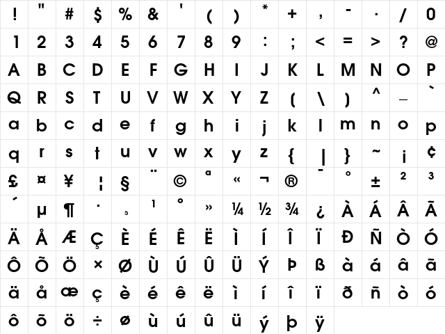 ITC Avant Garde Gothic Demi  glyph index