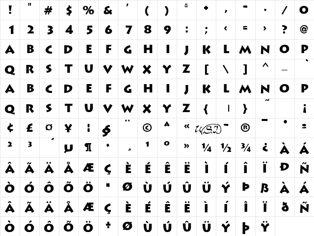 Liddie Black Regular  glyph index