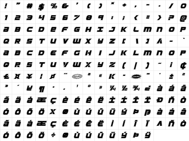 Ozda Academy Italic Italic  glyph index