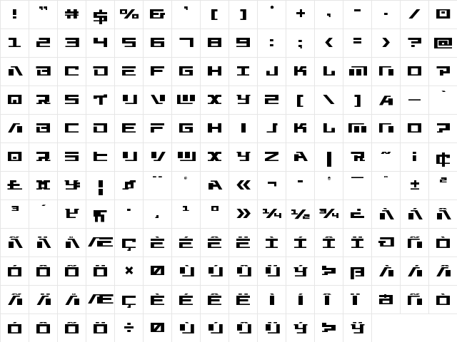 War Machine Straight Regular  glyph index