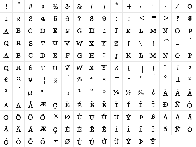 Static ITC Medium  glyph index