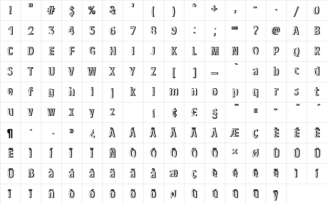 AntiqueOliTRegConRe1 Regular  glyph index