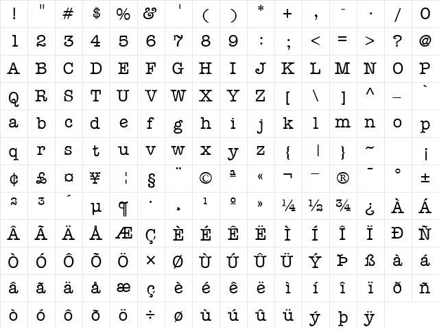 KeyboardAlternateSSK Regular  glyph index