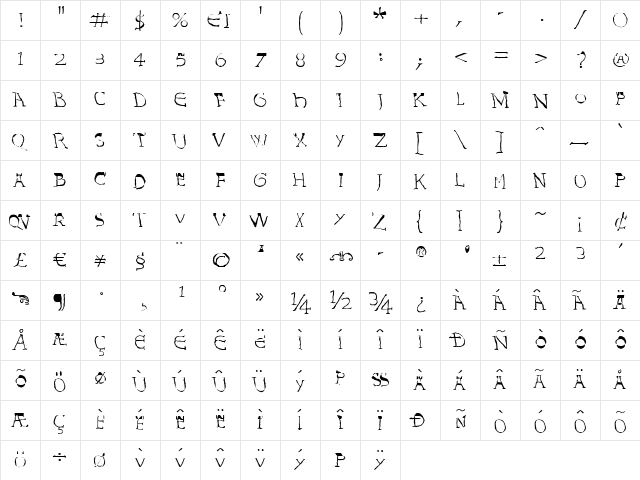 Invasion LT Regular  glyph index
