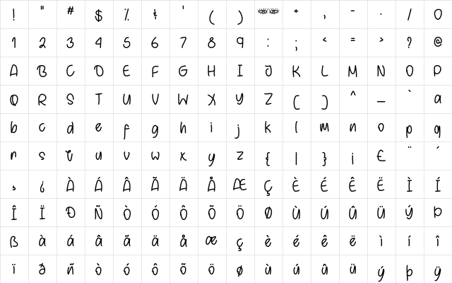 Behind Brown Eyes Regular  glyph index