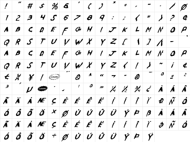 Were-Beast Italic Italic  glyph index