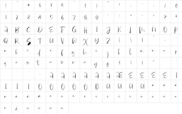 Antosan Regular  glyph index