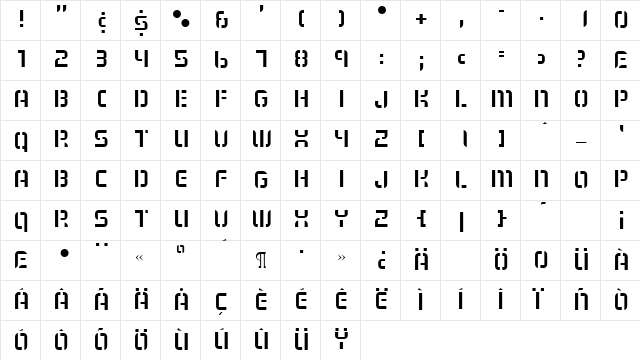 Modsten Roman  glyph index