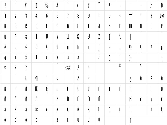 Phoenix American Regular  glyph index