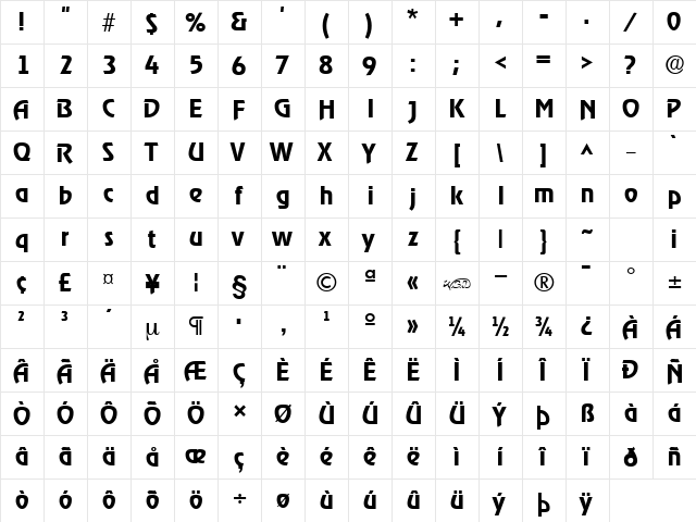 Revel Medium Regular  glyph index