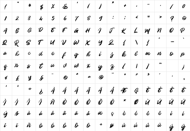 Santaray Regular  glyph index