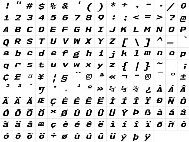 NK57 Monospace Expanded ExtraBold Italic  glyph index