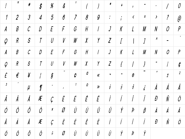 Florencesans SC Comp Bold Italic  glyph index