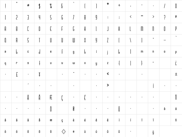 Rschasline Hollow Regular  glyph index