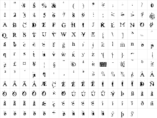 Boozer Regular  glyph index