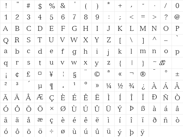 Nuance Light SSi Light  glyph index