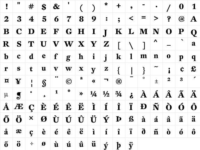 DTL Fleischmann T Bold  glyph index