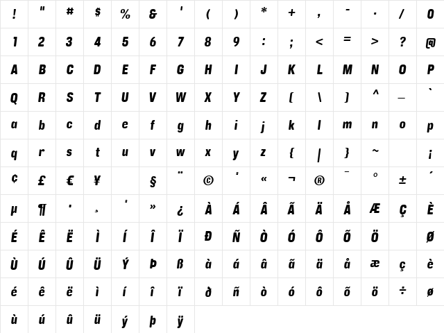 Ketchupa Oblique  glyph index