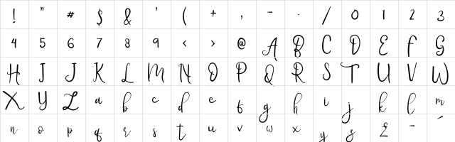 Mylord Regular  glyph index