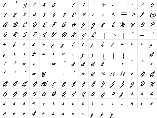 Kingmaker Regular  glyph index