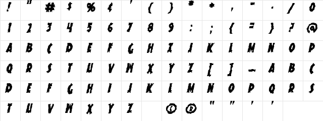 Knuckle Sandwich Krunchy Italic  glyph index