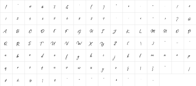Rafiosa Regular  glyph index
