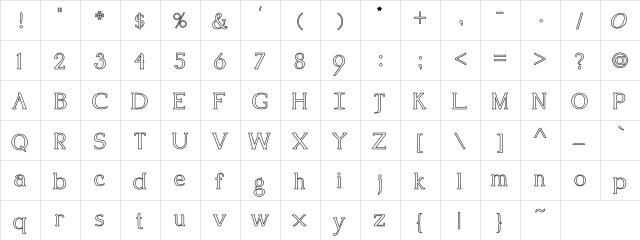 Ken Hollow Regular  glyph index