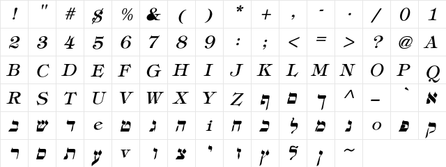 Eretz-Italic Italic  glyph index