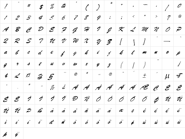 Brush-Ital Normal  glyph index