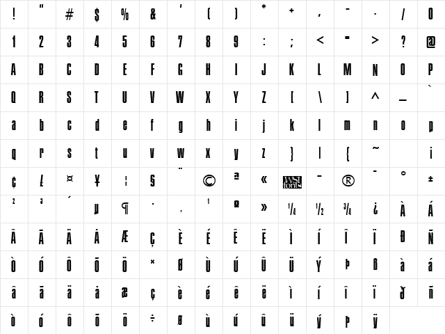 Pledge Regular  glyph index