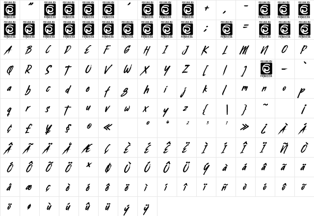 Busther Regular  glyph index
