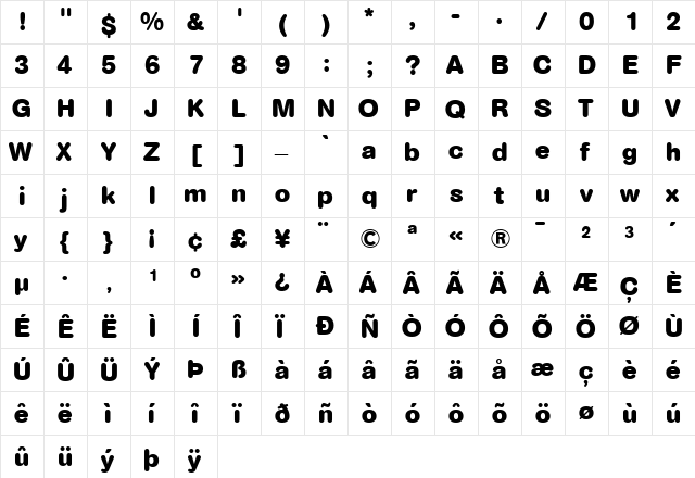 AGRoundedBold-Book Book  glyph index